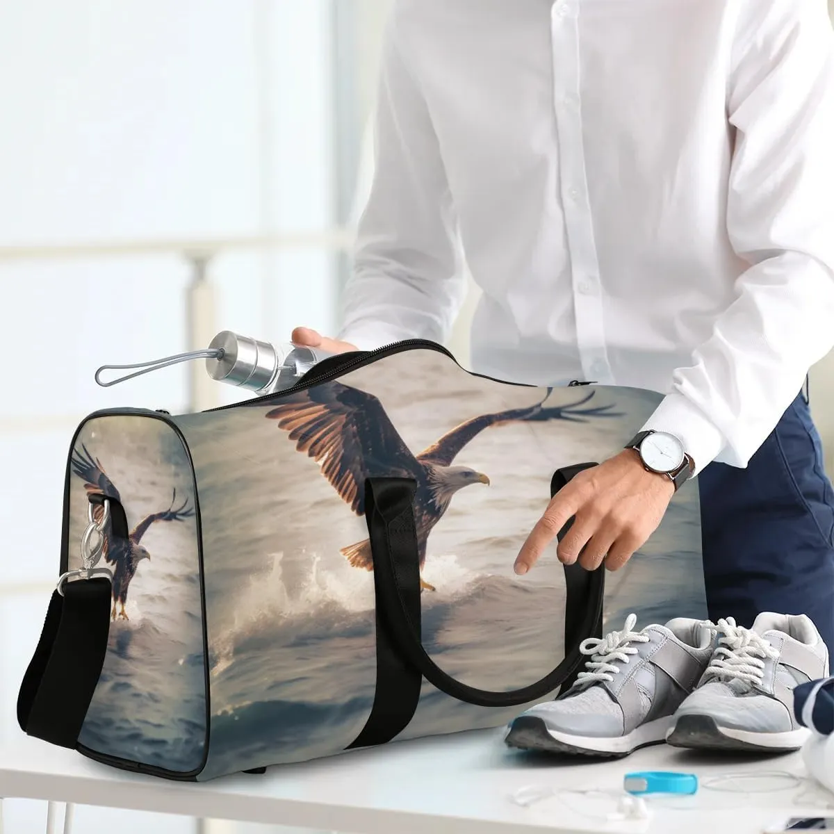 Eagles Travel Duffel Bag for Women Men Cool Bird Fly Ocean Waterproof Foldable Overnight Weekender Bag Large Capacity Sports Gym Bag