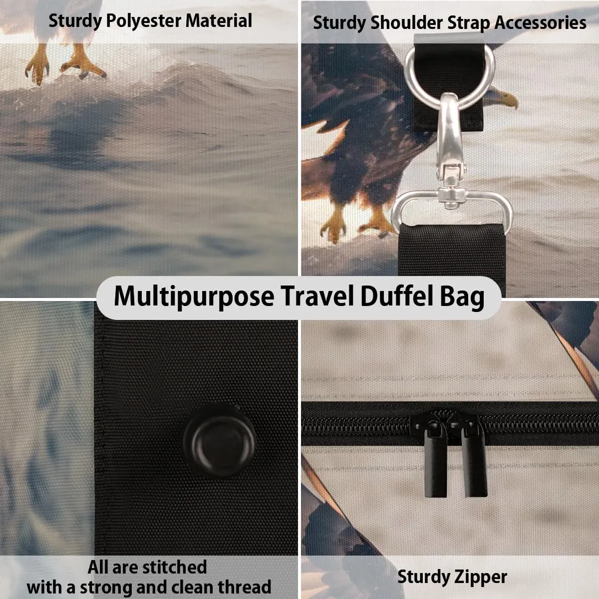 Eagles Travel Duffel Bag for Women Men Cool Bird Fly Ocean Waterproof Foldable Overnight Weekender Bag Large Capacity Sports Gym Bag