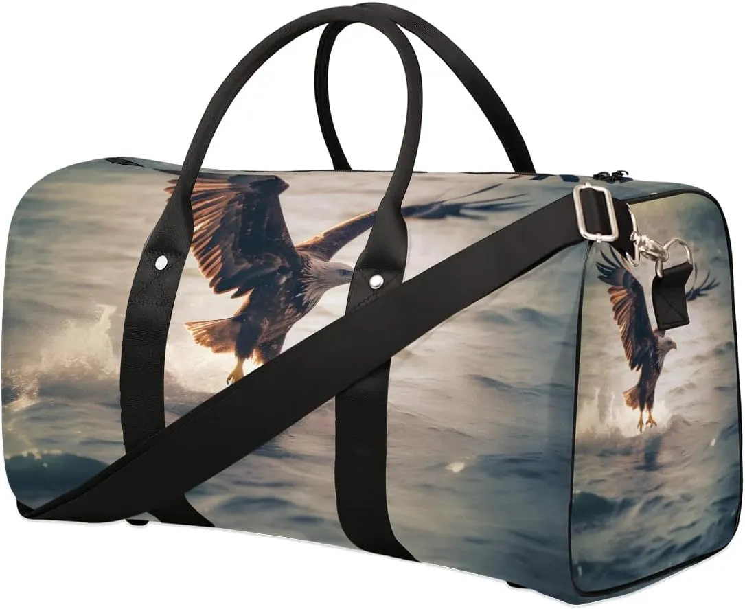 Eagles Travel Duffel Bag for Women Men Cool Bird Fly Ocean Waterproof Foldable Overnight Weekender Bag Large Capacity Sports Gym Bag