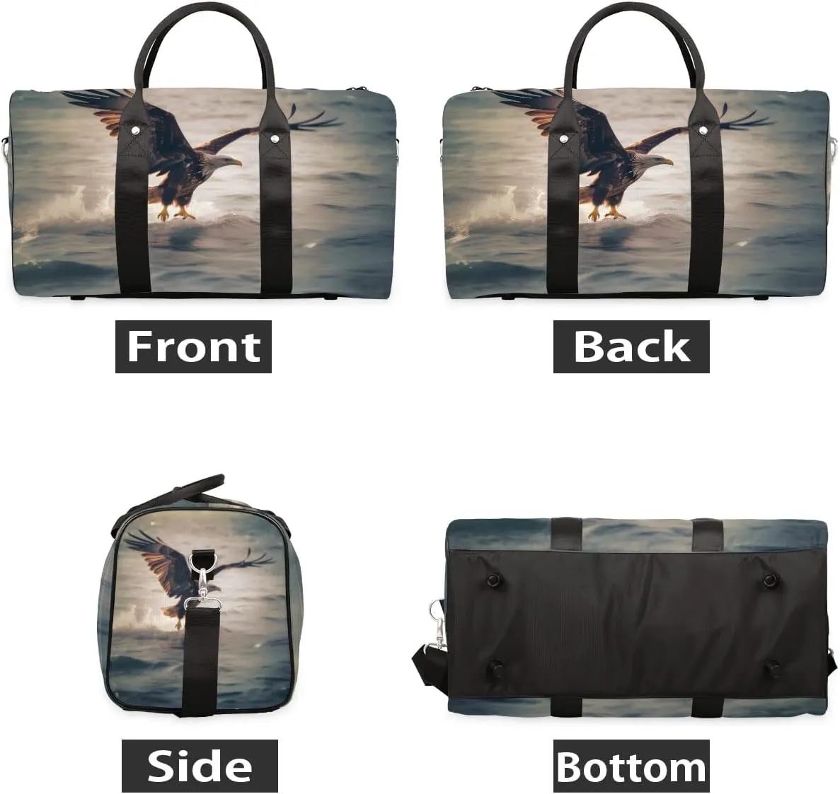 Eagles Travel Duffel Bag for Women Men Cool Bird Fly Ocean Waterproof Foldable Overnight Weekender Bag Large Capacity Sports Gym Bag