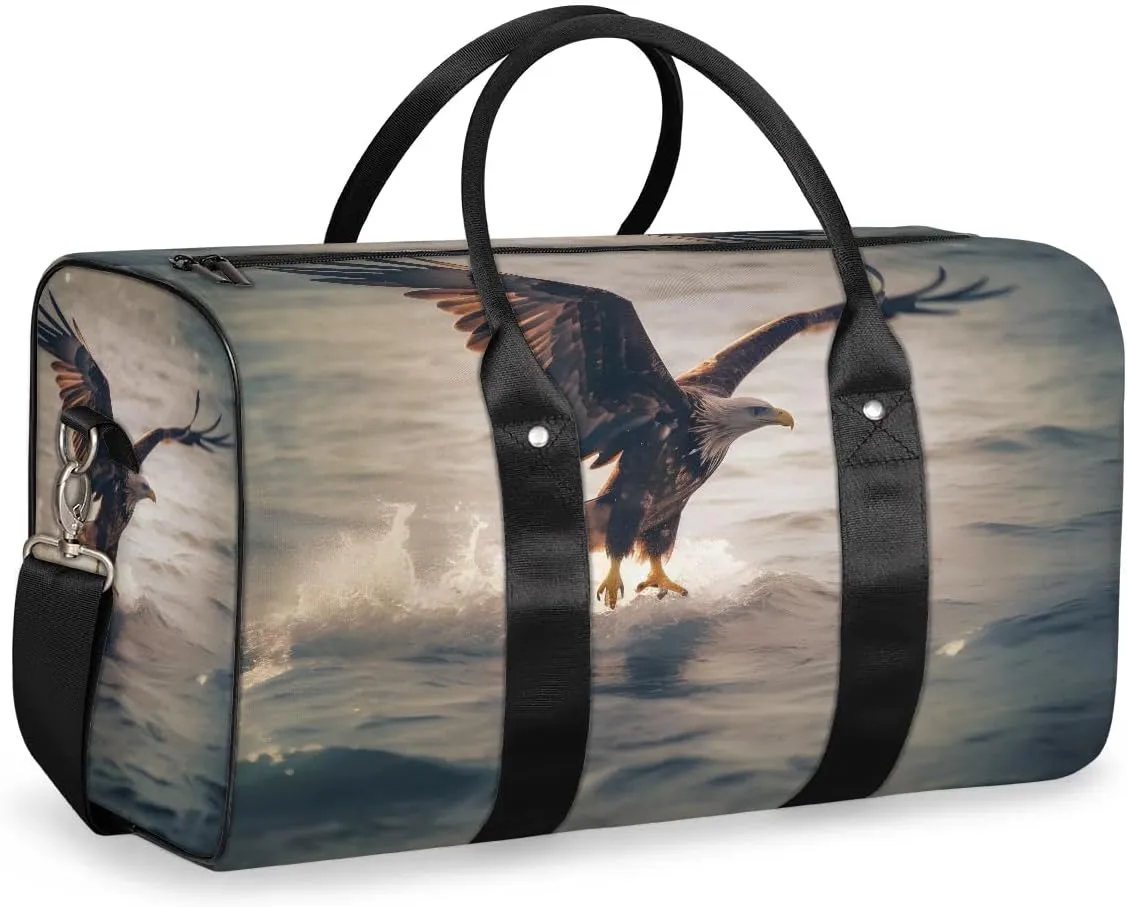 Eagles Travel Duffel Bag for Women Men Cool Bird Fly Ocean Waterproof Foldable Overnight Weekender Bag Large Capacity Sports Gym Bag