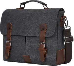 ECHSRT Messenger Bags for Men Vintage Canvas Laptop Bag for Business Satchel Shoulder Leather Briefcase for Work Office