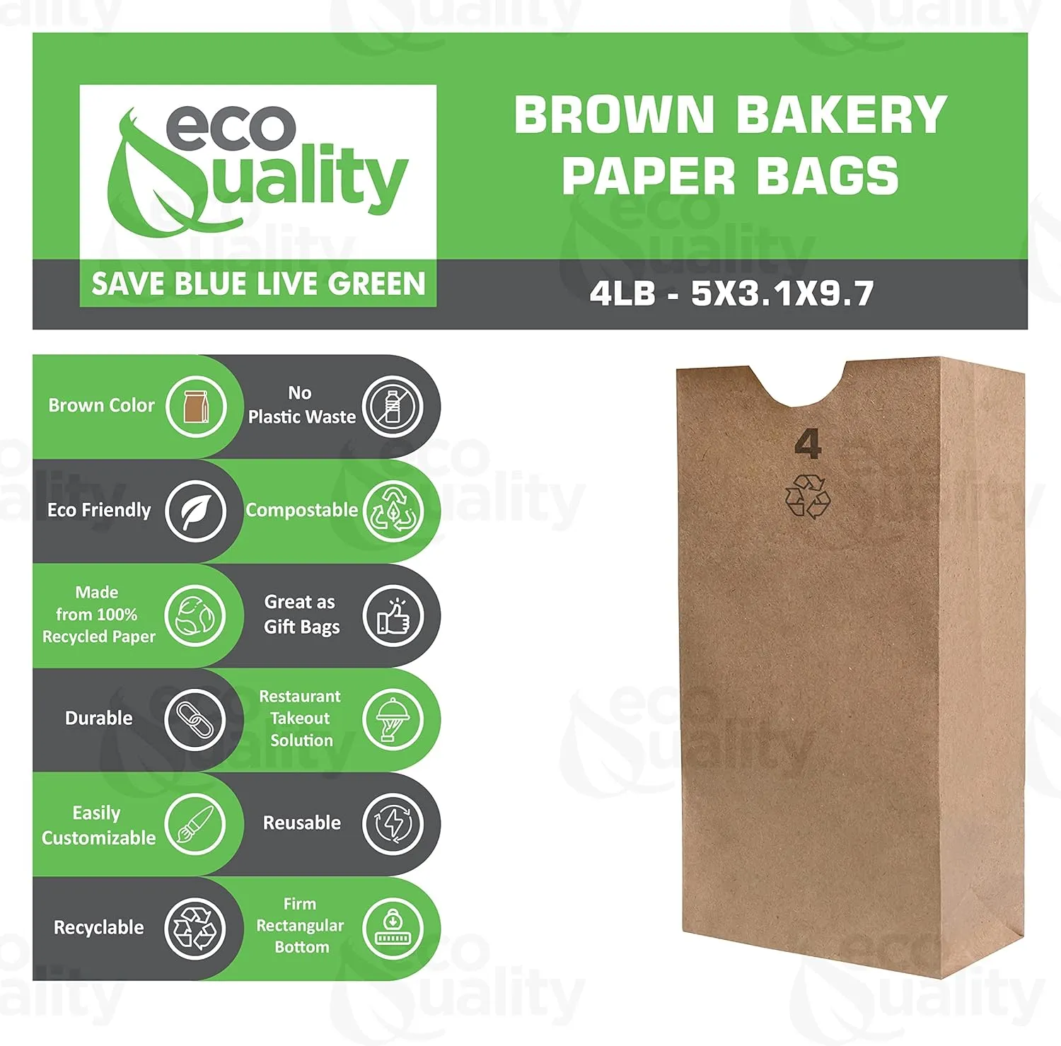 EcoQuality 2000 Brown Kraft Paper Bag (4 lb) Small - Paper Lunch Bags, Small Snacks, Gift Bags, Grocery, Merchandise, Party Bags (4 7/8 x 3 x 10 in.) (4 Pound Capacity)