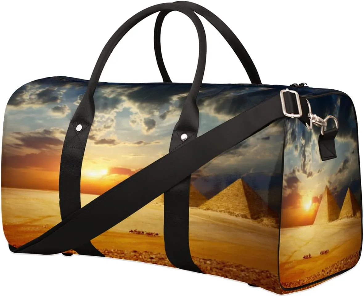Egypt Pyramids Travel Duffle Bag for Men Women Desert Sky Overnight Weekender Bag Foldable Travel Duffel Bag Large Sports Gym Bag Waterproof Luggage Tote Bag Tear Resistant