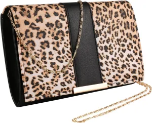Elegant Animal Print Crossbody Purse Faux Leather Clutch with Secure Zip Closure, Adjustable 48” Strap & Gold Accent