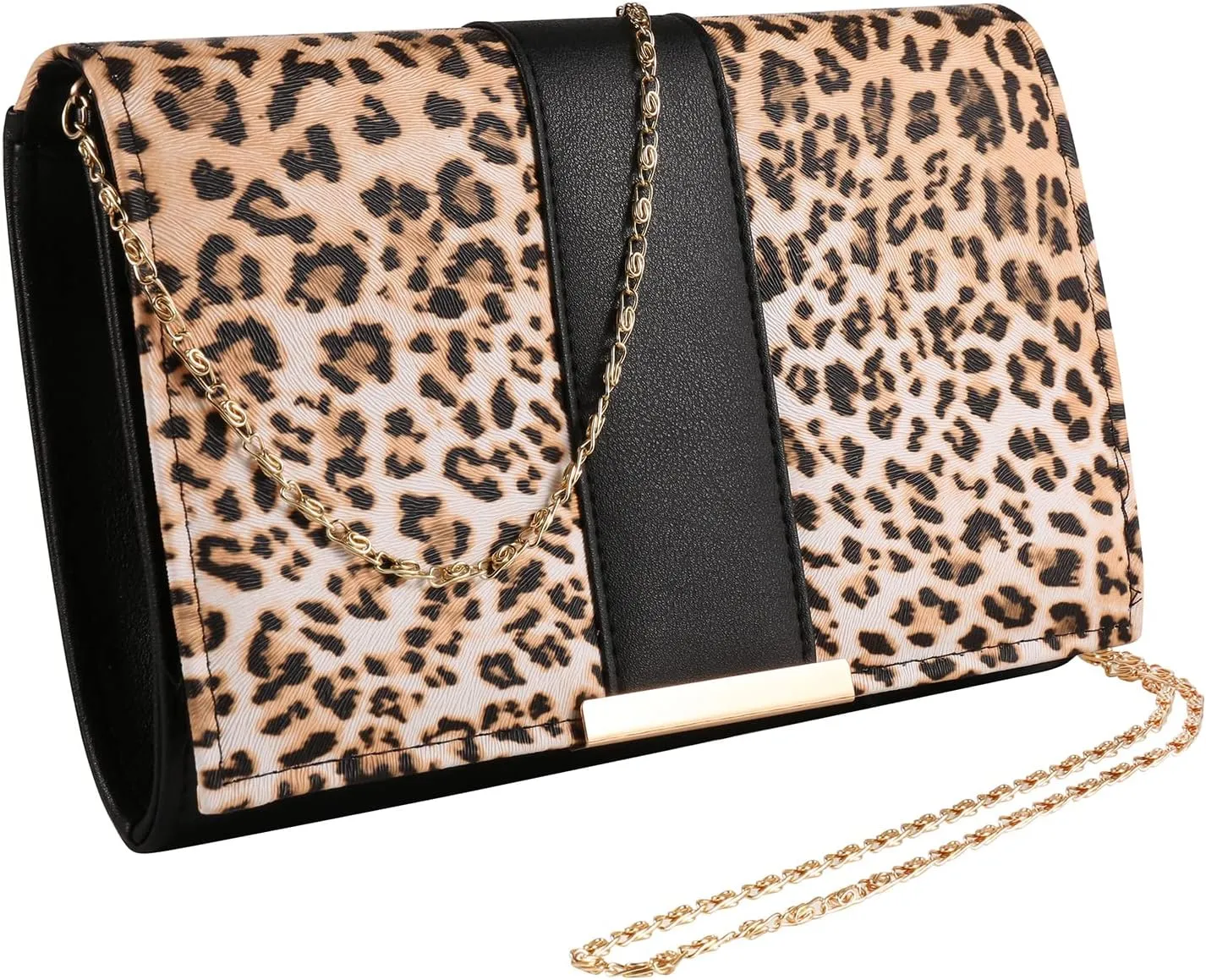 Elegant Animal Print Crossbody Purse Faux Leather Clutch with Secure Zip Closure, Adjustable 48” Strap & Gold Accent