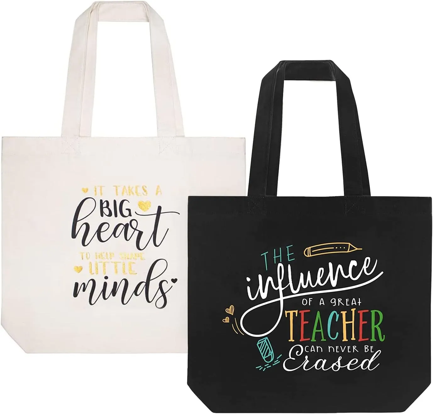 ELEGANTPARK Teacher Gifts for Valentines Graduation Thanksgiving Christmas Teacher Appreciation Gifts for Women in Bulk Canvas Tote Bag with Pocket Black and Ivory 2 Pcs