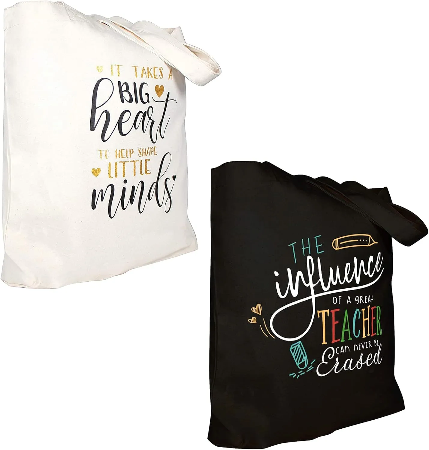 ELEGANTPARK Teacher Gifts for Valentines Graduation Thanksgiving Christmas Teacher Appreciation Gifts for Women in Bulk Canvas Tote Bag with Pocket Black and Ivory 2 Pcs