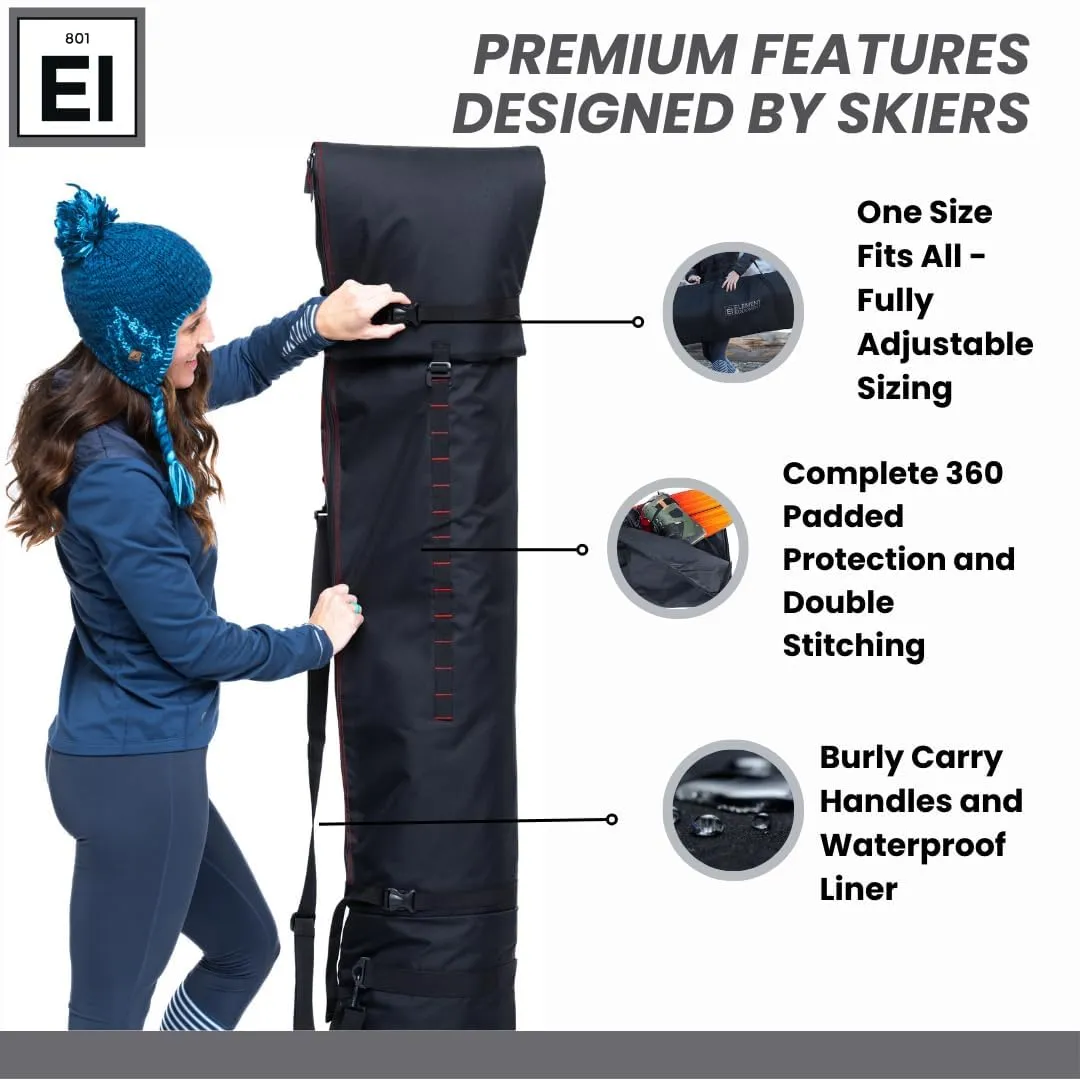 Element Equipment Padded Ski Bag Adjustable One Size Fits All Travel Ski Bag