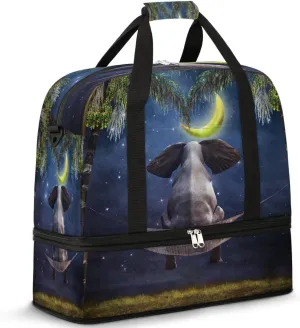 Elephant Night Dream Travel Duffel Bag, Travel Essentials, Gym Bag for Women, Weekender Overnight Bag With Shoes Compartment, Carry On Bags for Airplanes