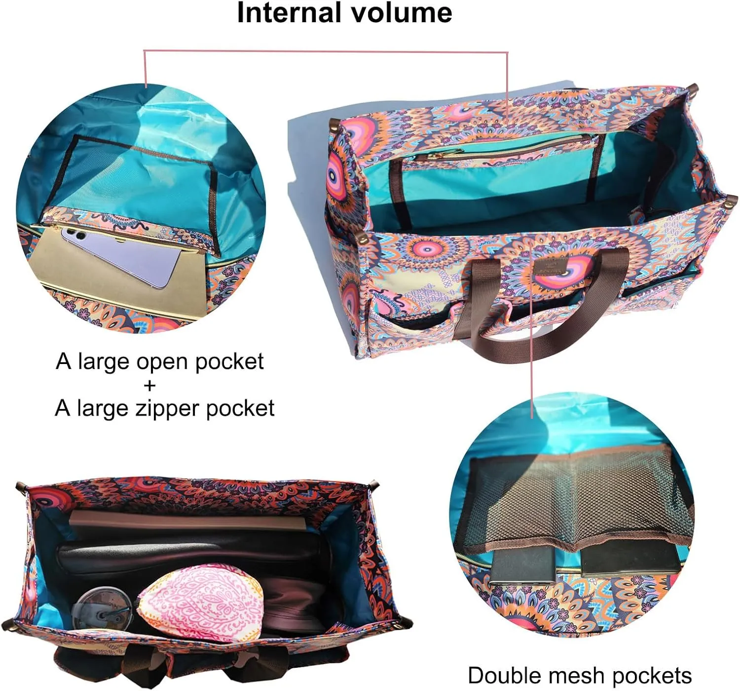 ESVAN Utility Tote Bag with Zip Top Waterproof Teacher Tote Bag for Teacher Work Women Beach