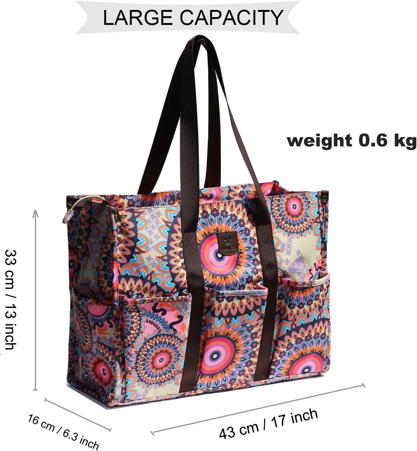 ESVAN Utility Tote Bag with Zip Top Waterproof Teacher Tote Bag for Teacher Work Women Beach