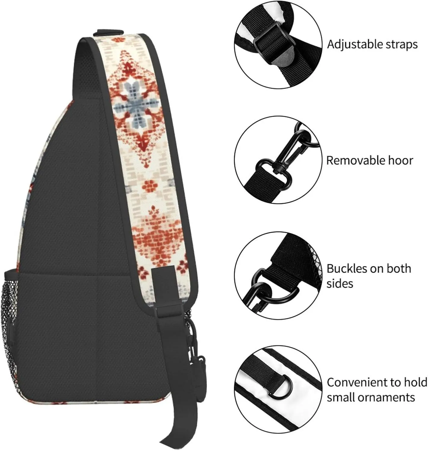 Ethnic Boho Floral Sling Bag Crossbody Bag for Men Women, Daypack Chest Backpack Shoulder Bag for Travle Hiking