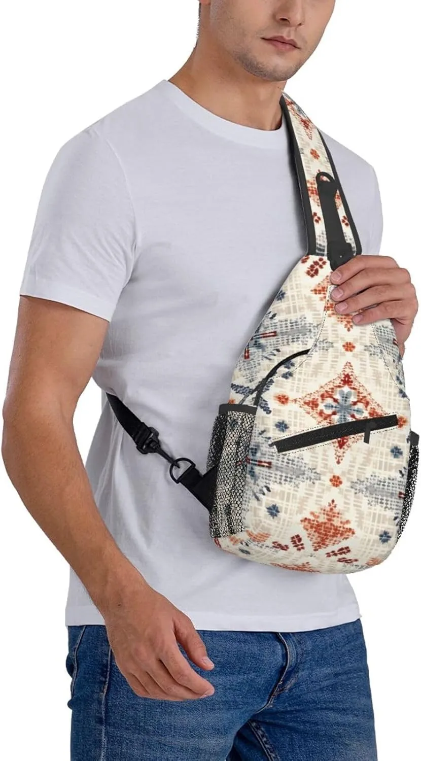 Ethnic Boho Floral Sling Bag Crossbody Bag for Men Women, Daypack Chest Backpack Shoulder Bag for Travle Hiking