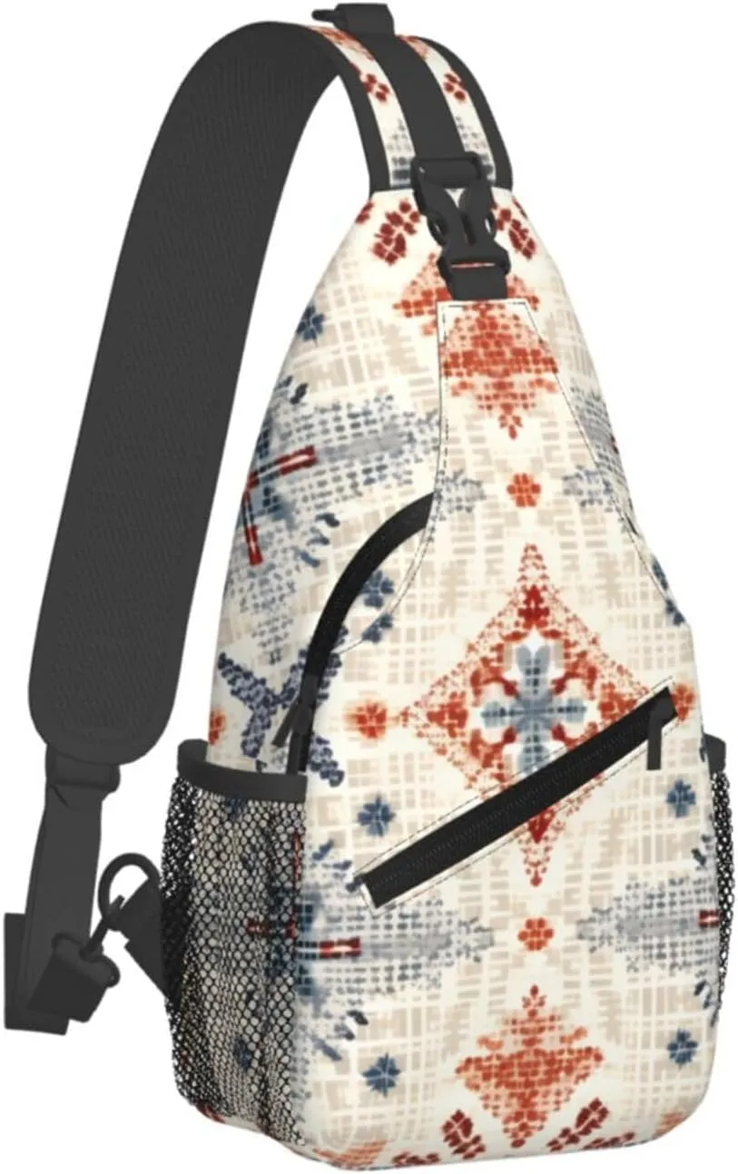 Ethnic Boho Floral Sling Bag Crossbody Bag for Men Women, Daypack Chest Backpack Shoulder Bag for Travle Hiking