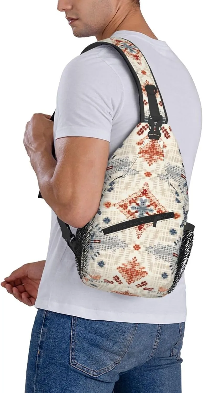 Ethnic Boho Floral Sling Bag Crossbody Bag for Men Women, Daypack Chest Backpack Shoulder Bag for Travle Hiking