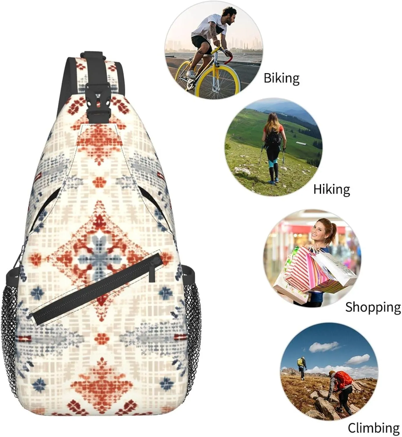Ethnic Boho Floral Sling Bag Crossbody Bag for Men Women, Daypack Chest Backpack Shoulder Bag for Travle Hiking
