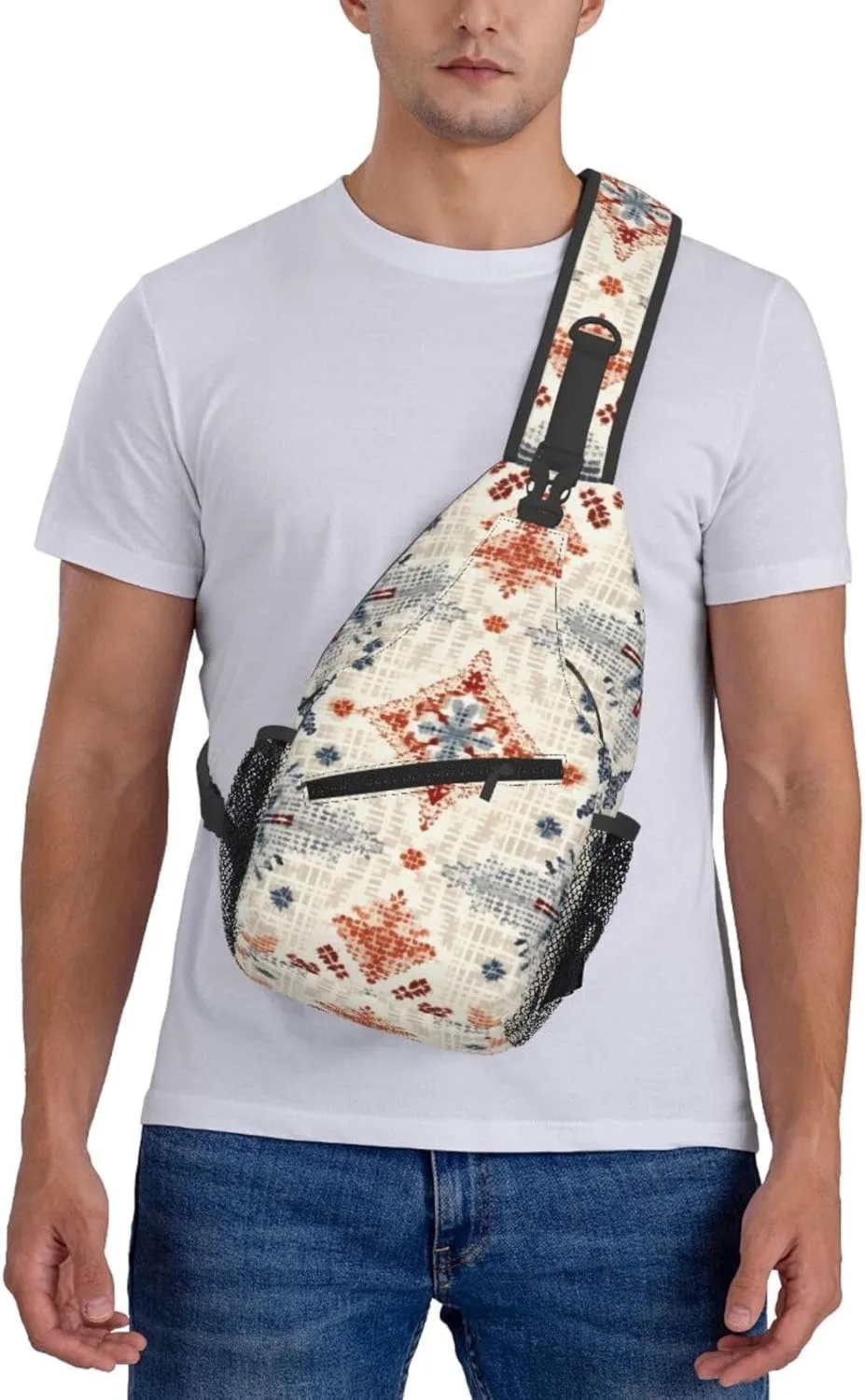 Ethnic Boho Floral Sling Bag Crossbody Bag for Men Women, Daypack Chest Backpack Shoulder Bag for Travle Hiking
