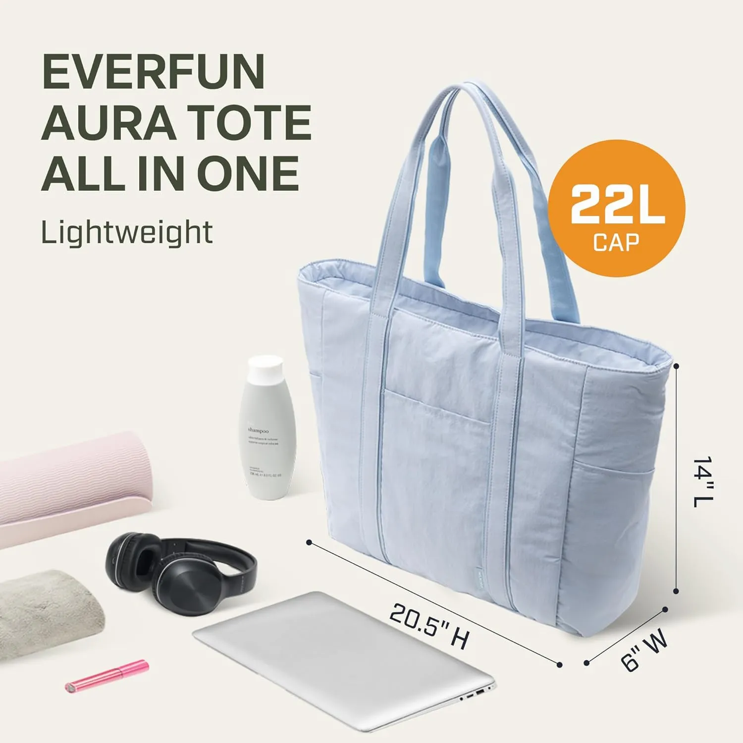 Everfun Large Tote Bag for Women, Gym Tote with Wet Compartment for Daily Yoga, Laptop Work Bag, Travel, Weekend, Beach