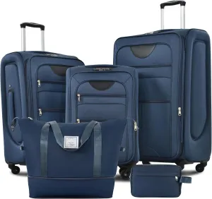 Expandable 3 Piece Luggage Set with Duffel Bag, Lightweight Suitcase & Spinner Wheels, Dark Blue