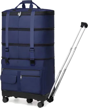 Expandable Collapsible Luggage with Telescoping Handle Foldable Suitcase with Removable Wheels Rolling Travel Duffel Bag for Men and Women