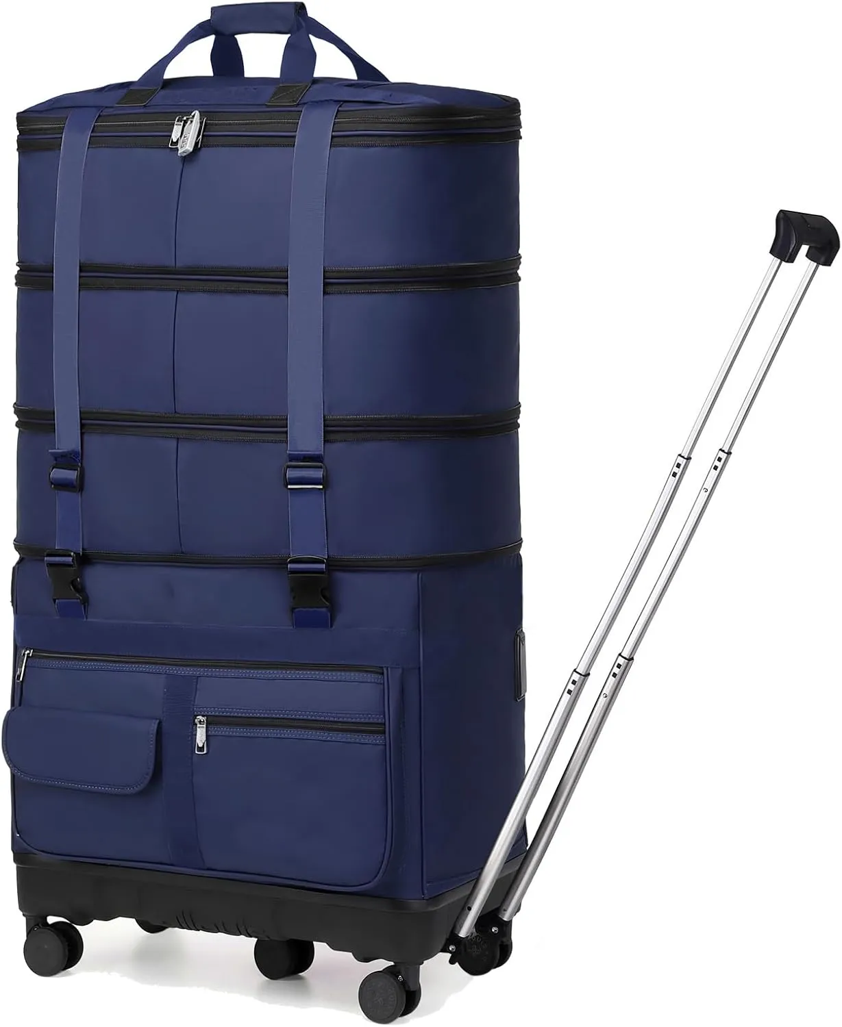 Expandable Collapsible Luggage with Telescoping Handle Foldable Suitcase with Removable Wheels Rolling Travel Duffel Bag for Men and Women