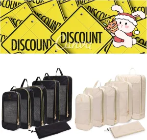 Expandable Compression Packing Cubes for Suitcases,Lightweight Compressible Travel Packing Organizer for Carry on Suitcase(Black and Beige)