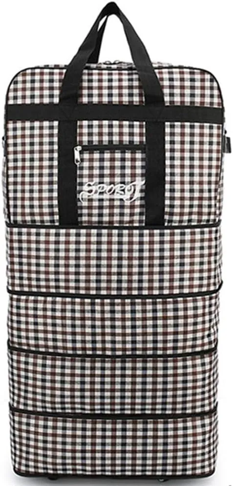 Expandable Extra Large Travel Oxford Duffel Bag with Wheels Waterproof Lightweight Traveling Foldable Suitcase (Grid Oxford, L - 6 wheels)