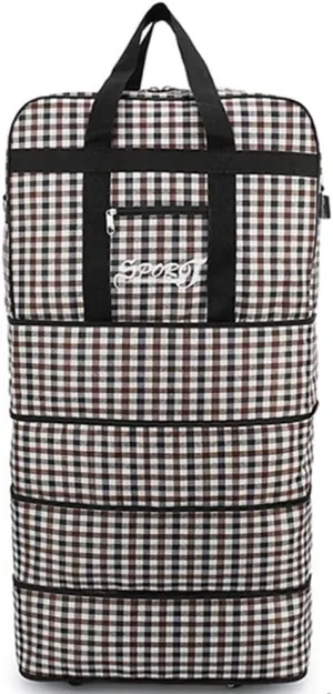 Expandable Extra Large Travel Oxford Duffel Bag with Wheels Waterproof Lightweight Traveling Foldable Suitcase (Grid Oxford, L - 6 wheels)