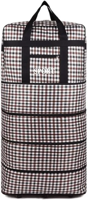 Expandable Extra Large Travel Oxford Duffel Bag with Wheels Waterproof Lightweight Traveling Foldable Suitcase (Lattice, 105 x 52 x 30 CM)