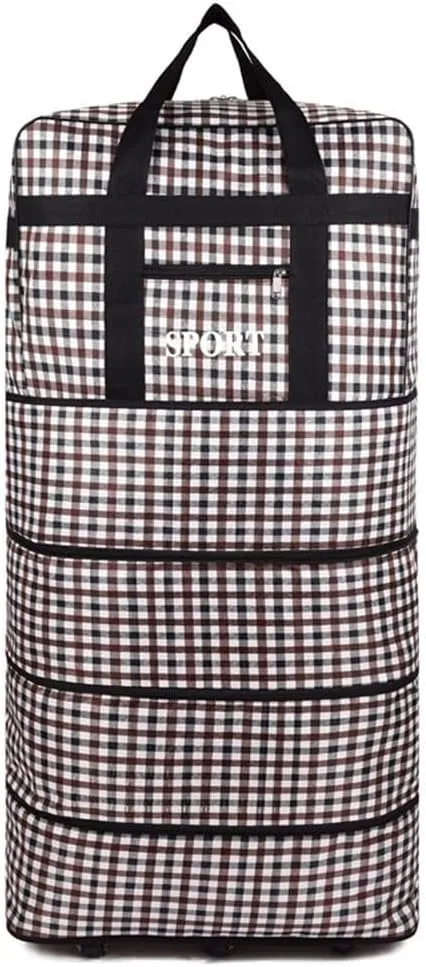 Expandable Extra Large Travel Oxford Duffel Bag with Wheels Waterproof Lightweight Traveling Foldable Suitcase (Lattice, 105 x 52 x 30 CM)