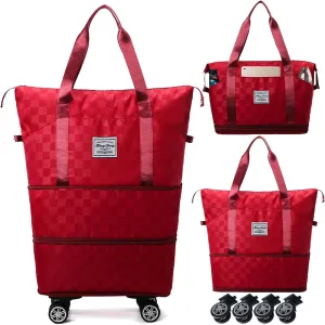 Expandable Foldable Duffel Bag Suitcases,Detachable Rolling Wheels,Rolling Duffle Bag with Wheels,Suitcases with Wheels,Carry on Luggage,Gift for Men Women Lightweight Suitcases (Red)