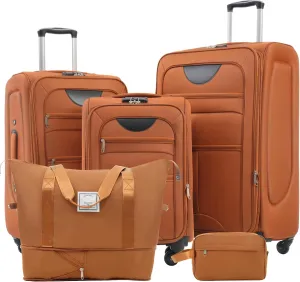 Expandable Softside Luggage Sets, 3 Piece Suitcase with Duffel Bag, Upright Spinner Suitcase Sets, Lightweight Durable Softshell Travel Set TSA Lock, 20"/24"/28", Orange
