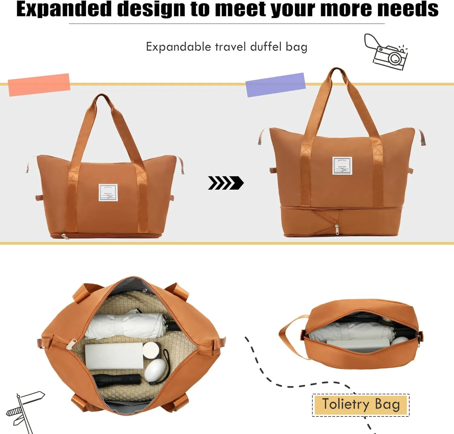 Expandable Softside Luggage Sets, 3 Piece Suitcase with Duffel Bag, Upright Spinner Suitcase Sets, Lightweight Durable Softshell Travel Set TSA Lock, 20"/24"/28", Orange