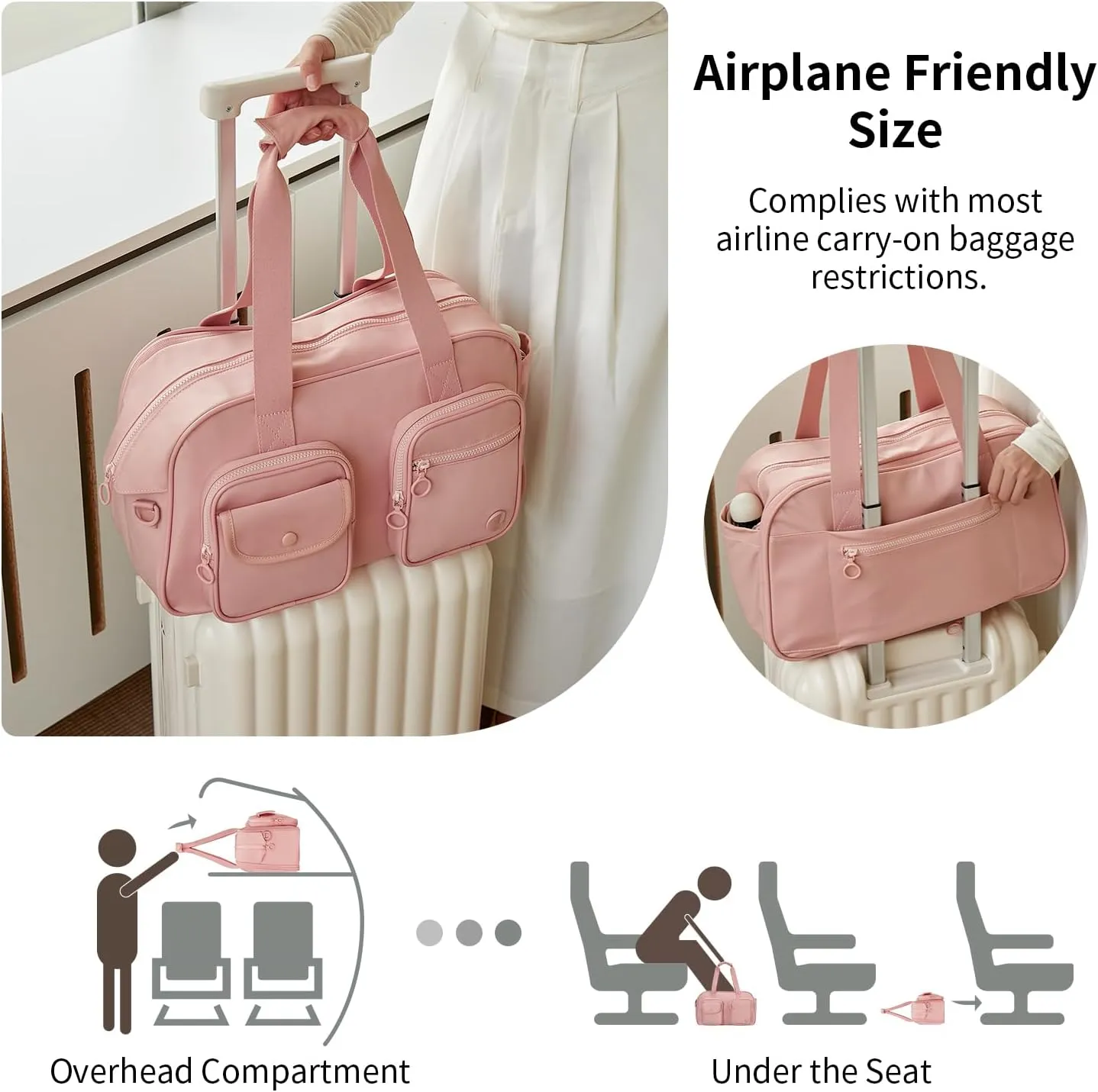 Expandable Travel Duffel Bag, Pink Duffle Bag for Travel with Wet Pocket, Carry on Weekender Bags for Men Women, Water Resistant Gym Duffel Bag Sport Bag