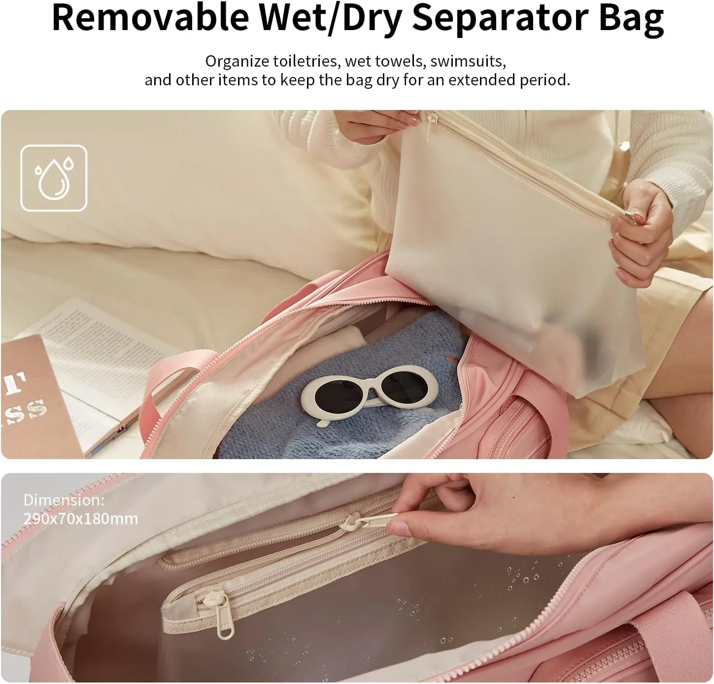 Expandable Travel Duffel Bag, Pink Duffle Bag for Travel with Wet Pocket, Carry on Weekender Bags for Men Women, Water Resistant Gym Duffel Bag Sport Bag