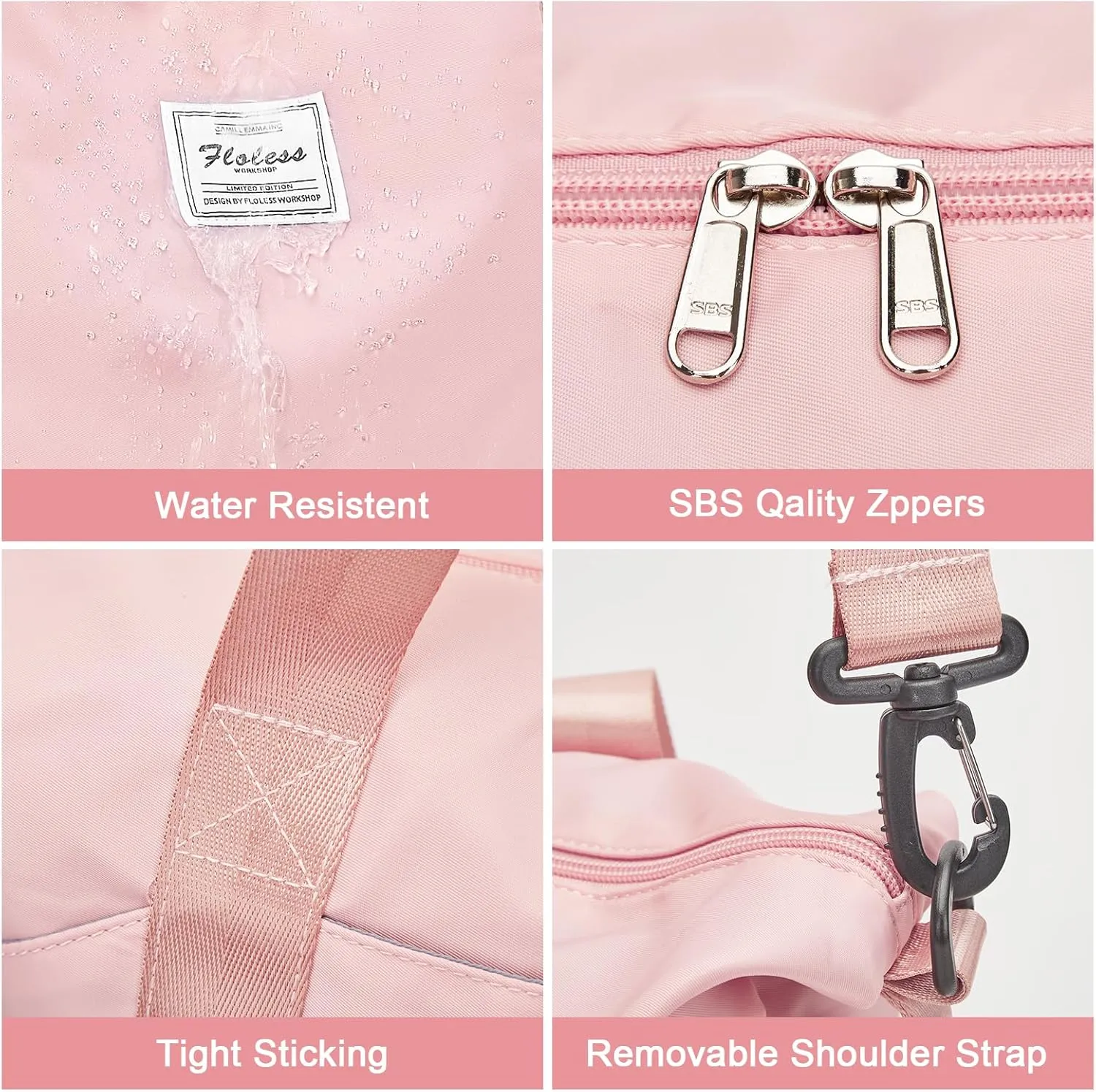 Expandable Travel Duffle Bag for Women Men, Large Gym Bag Travel Tote Bags, Waterproof Carry On Personal Item Bag Airline Approved, Workout Weekender Bag for Overnight Trips with Luggage Sleeve, Pink