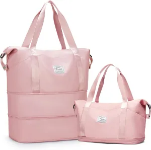 Expandable Travel Duffle Bag for Women Men, Large Gym Bag Travel Tote Bags, Waterproof Carry On Personal Item Bag Airline Approved, Workout Weekender Bag for Overnight Trips with Luggage Sleeve, Pink
