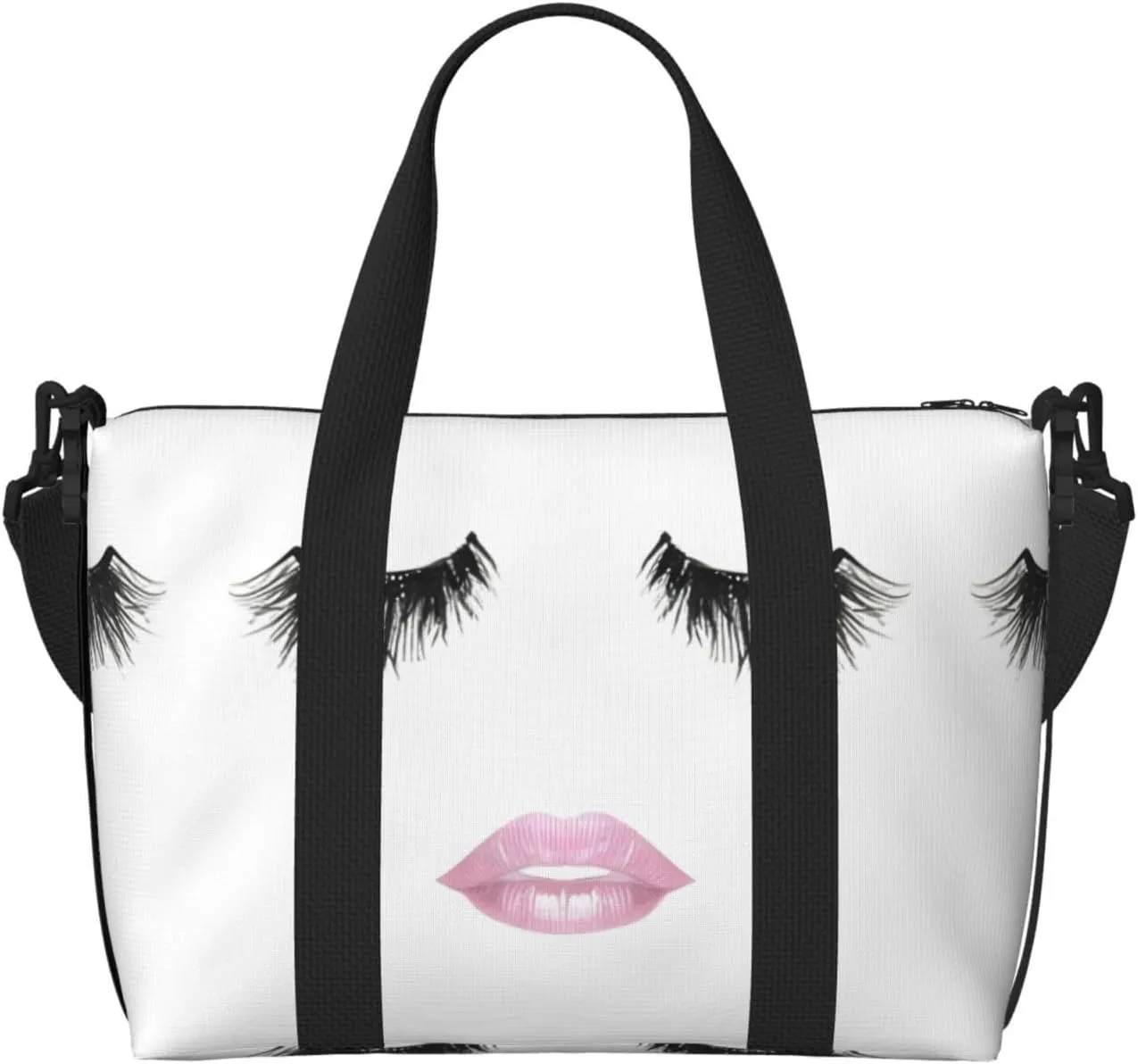 Eyelash Lip White Duffel Bags for Traveling - Lightweight Personal Item Travel Bags, Gym Bags for Men and Women