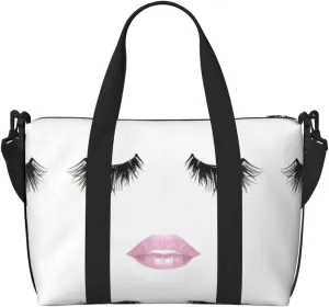 Eyelash Lip White Duffel Bags for Traveling - Lightweight Personal Item Travel Bags, Gym Bags for Men and Women