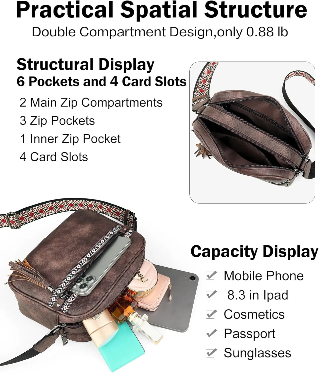 FADEON Crossbody Bags for Women Designer Vegan Leather Crossbody Purse Multi-pocket Medium Shoulder Bag with Card Slots