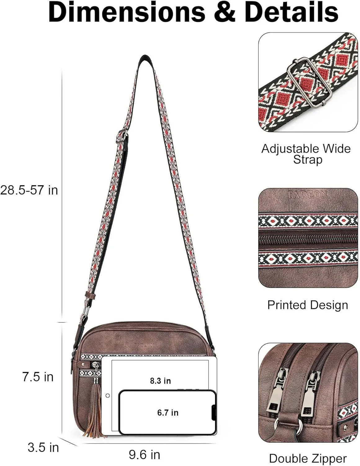 FADEON Crossbody Bags for Women Designer Vegan Leather Crossbody Purse Multi-pocket Medium Shoulder Bag with Card Slots