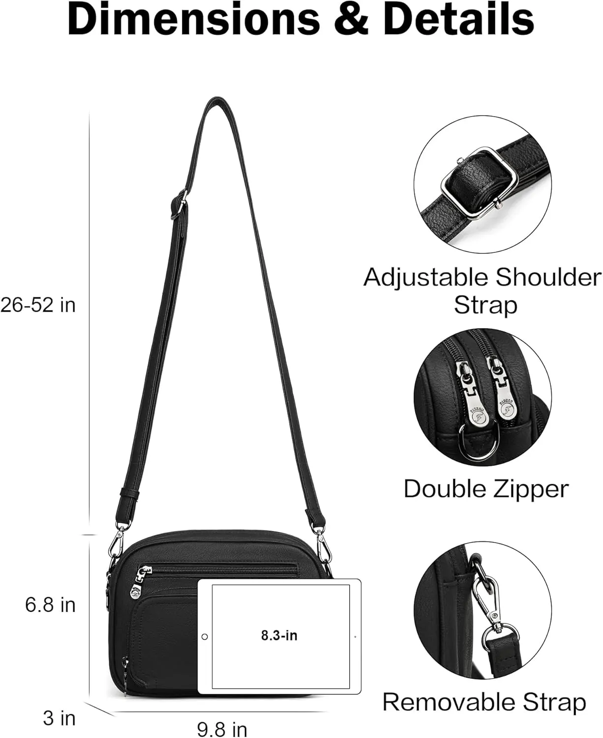 FADEON Crossbody Bags for Women Multi-pocket Leather Crossbody Purses, Designer Shoulder Bag Adjustable Removable Strap