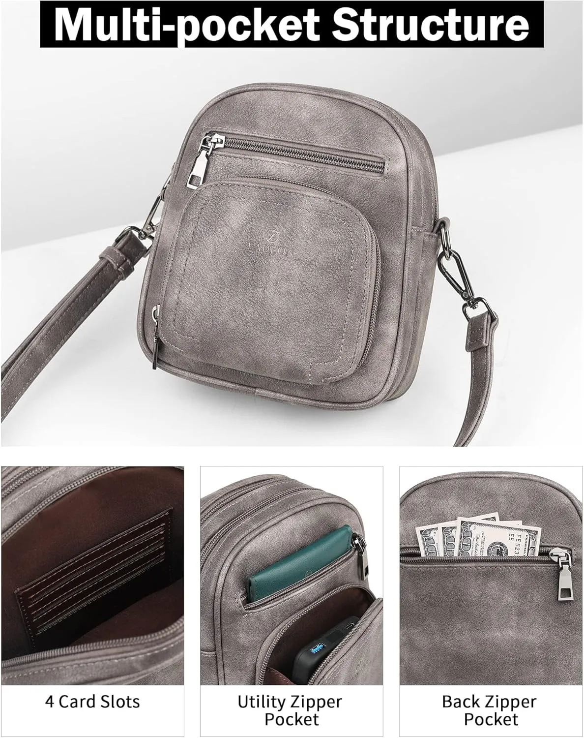 FADEON Small Purses for Women Crossbody Bags, Designer PU Leather Mini Cross Body Purse Travel Shoulder Bag Card Slots