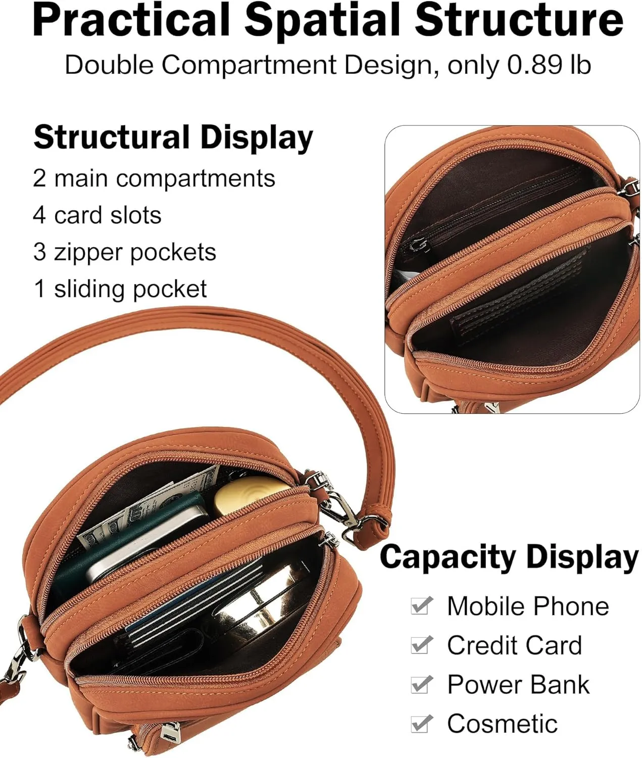 FADEON Small Purses for Women Crossbody Bags, Designer PU Leather Mini Cross Body Purse Travel Shoulder Bag Card Slots