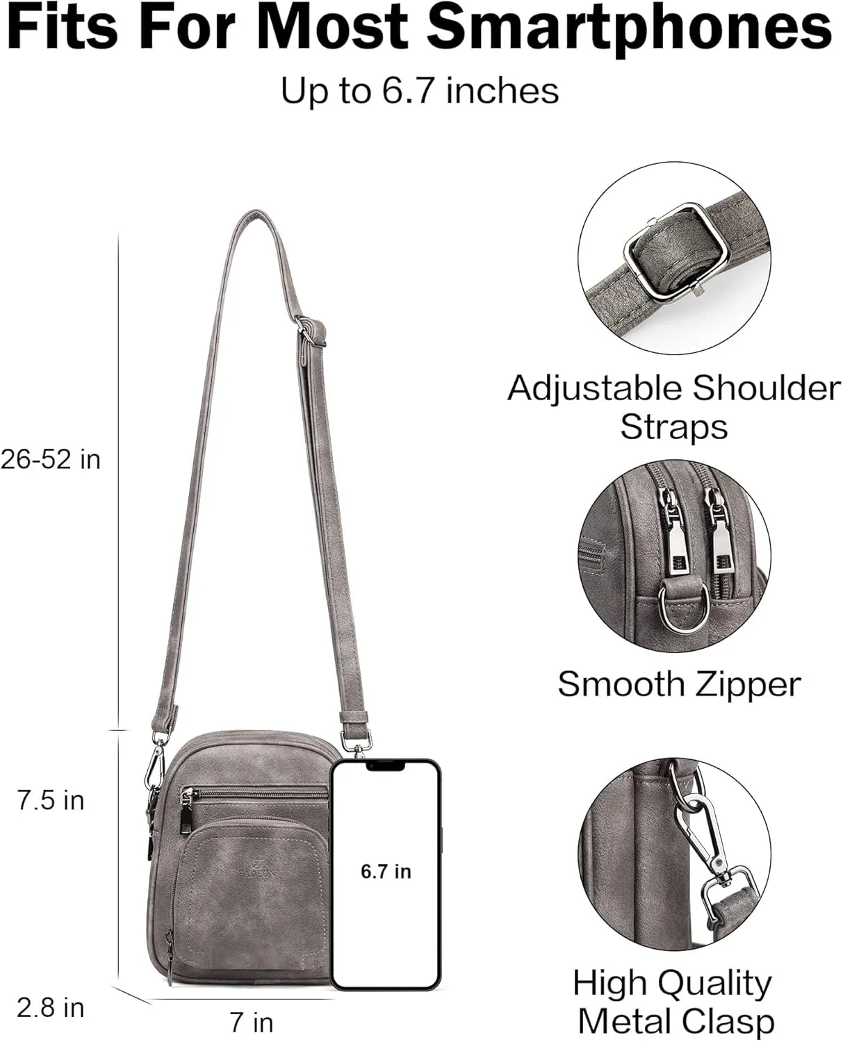 FADEON Small Purses for Women Crossbody Bags, Designer PU Leather Mini Cross Body Purse Travel Shoulder Bag Card Slots