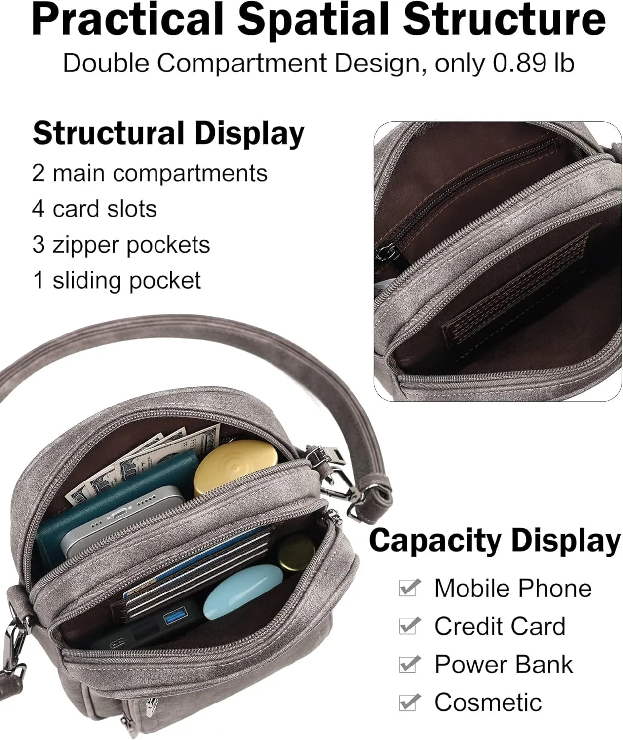 FADEON Small Purses for Women Crossbody Bags, Designer PU Leather Mini Cross Body Purse Travel Shoulder Bag Card Slots
