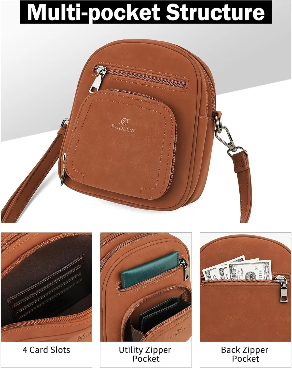 FADEON Small Purses for Women Crossbody Bags, Designer PU Leather Mini Cross Body Purse Travel Shoulder Bag Card Slots