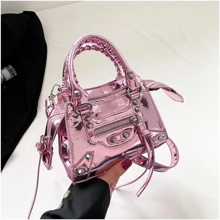 Fashion Crossbody Bag for Women, Shiny Y2K Shoulder Bag Handbags Top Handle Bag Women Ladies Grunge Sling Purse Casual (pink colour)