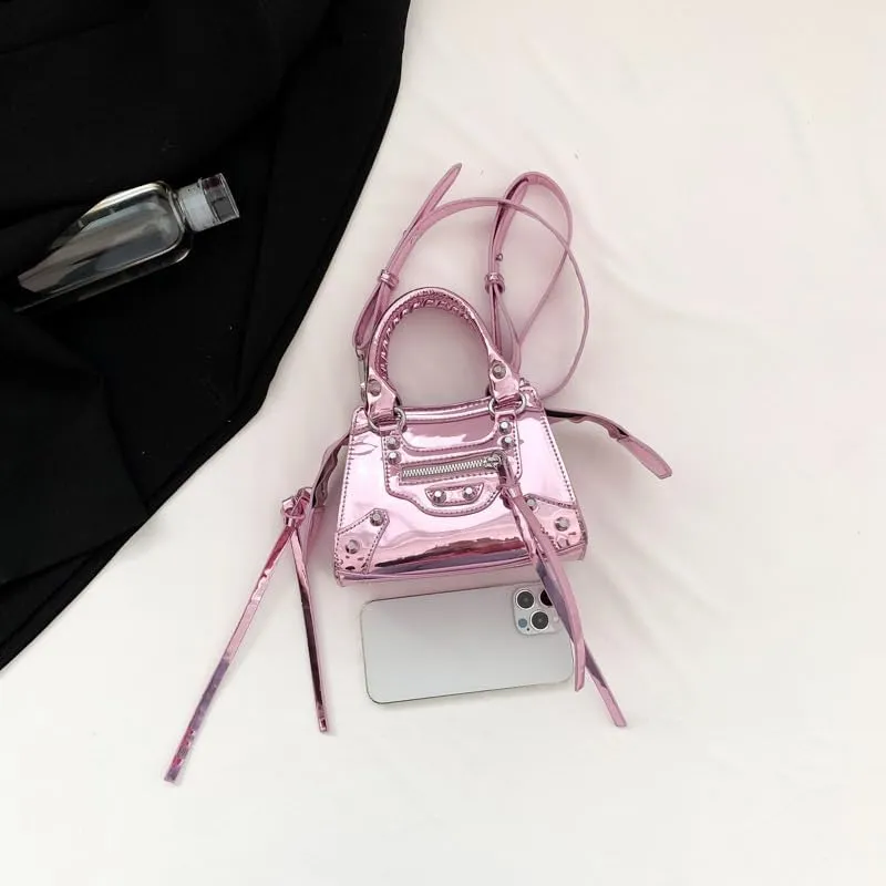 Fashion Crossbody Bag for Women, Shiny Y2K Shoulder Bag Handbags Top Handle Bag Women Ladies Grunge Sling Purse Casual (pink colour)